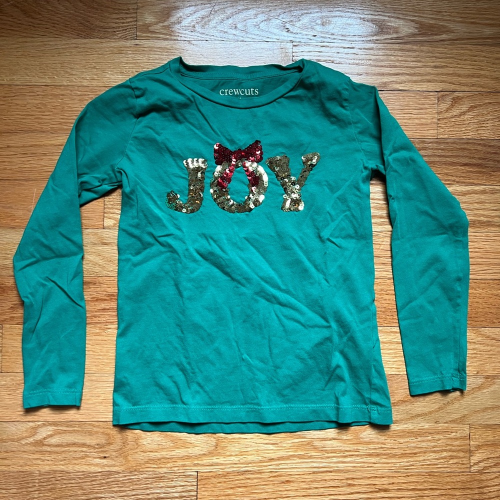 Crewcuts Kids Green Joy Sequin Shirt Girls Size 6-7